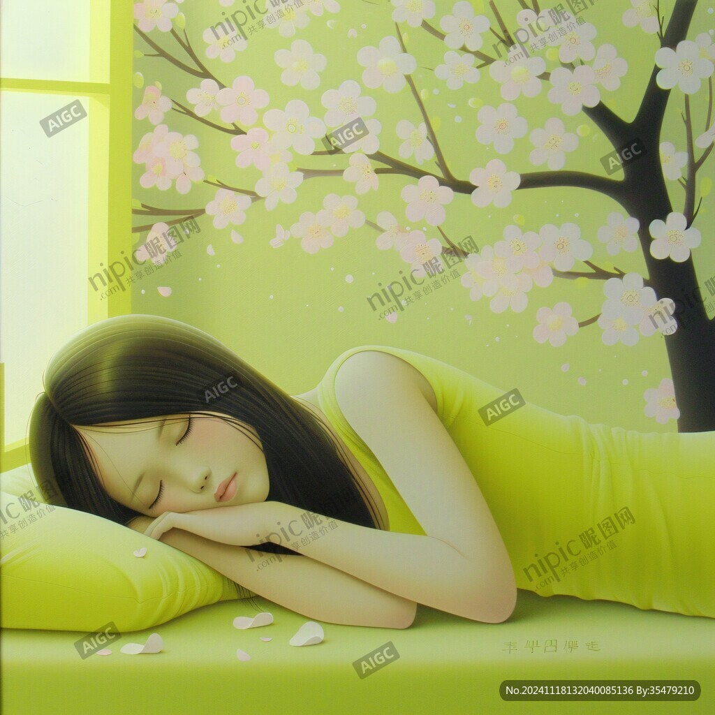 治愈系女孩睡觉春困