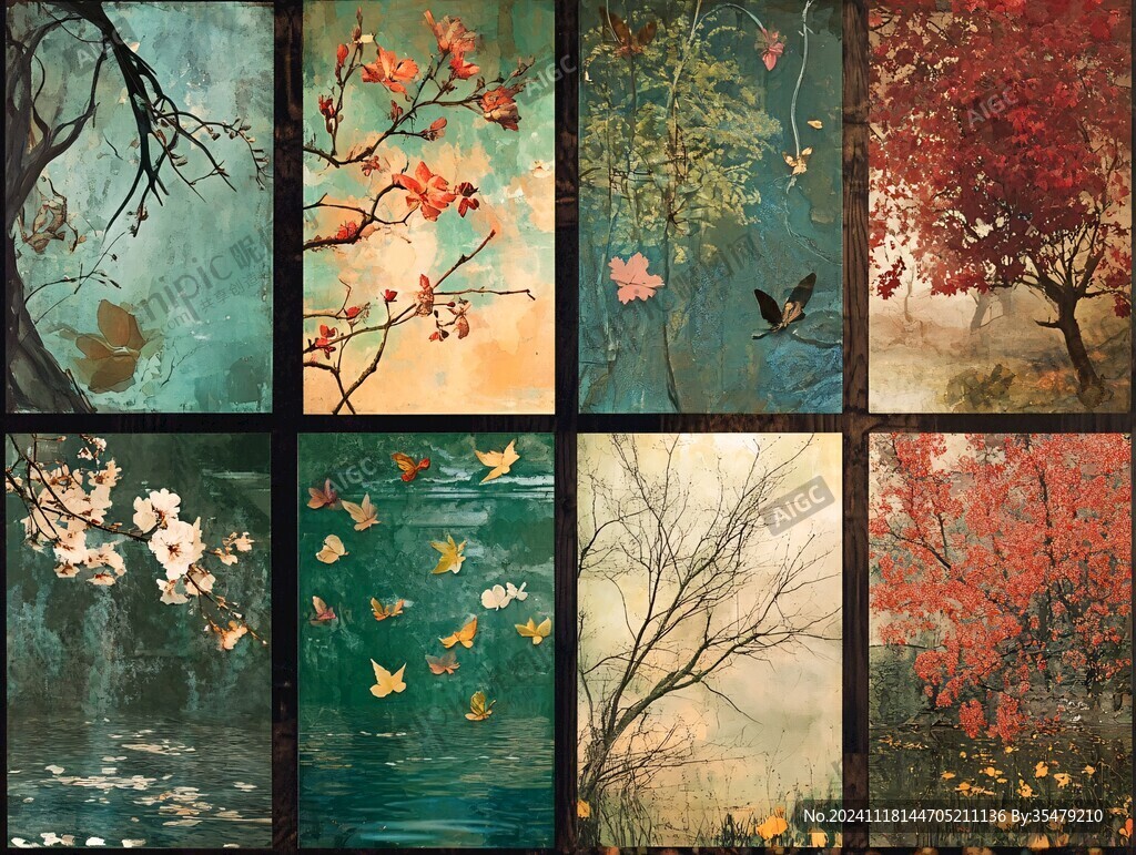 春夏秋冬新中式装饰画
