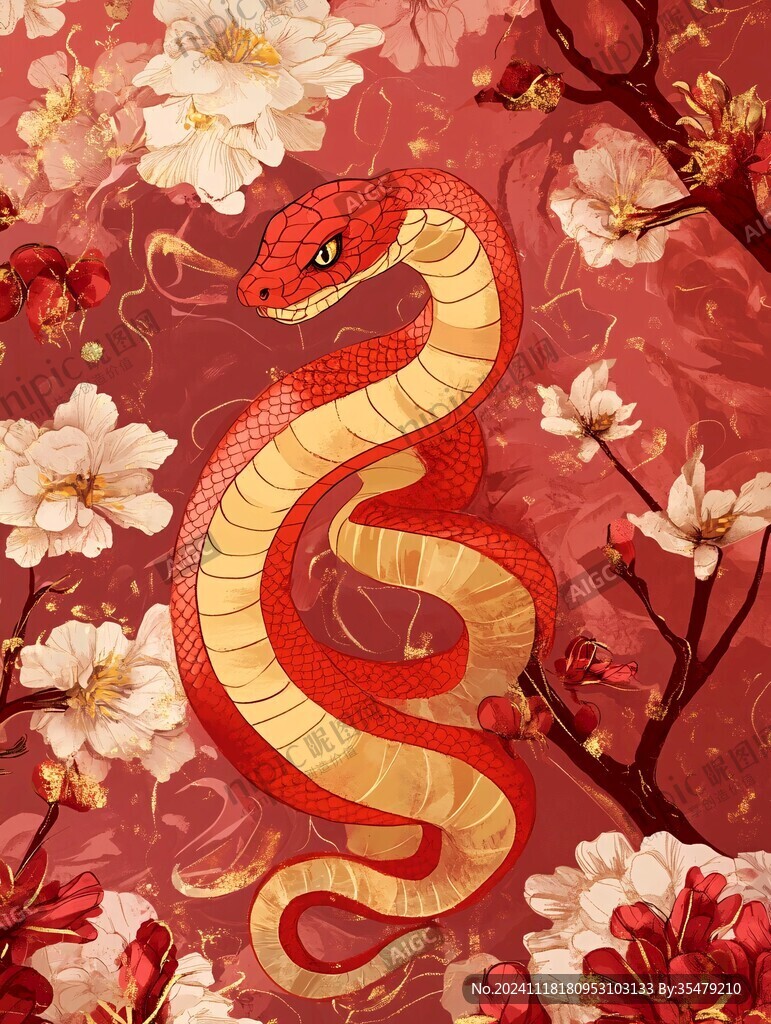 蛇年报春主题春节插画