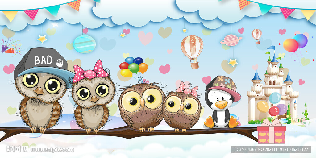 卡通小鸟背景墙