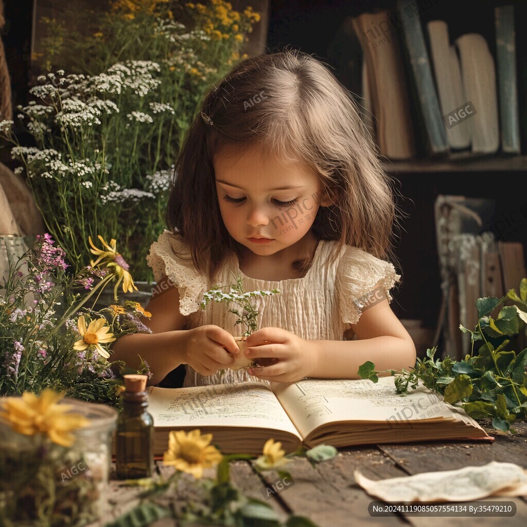 认真看书的小姑娘