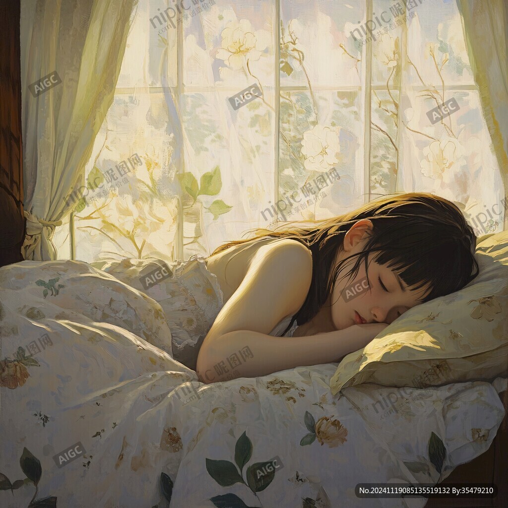 治愈系女孩睡觉春困