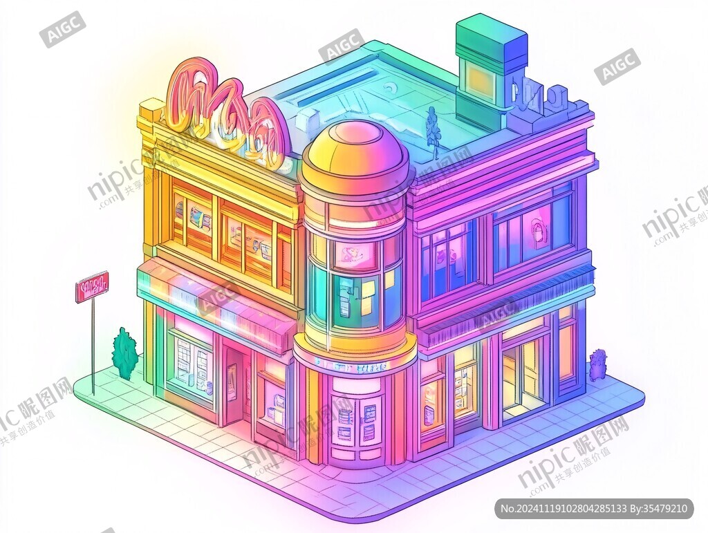 彩色线条建筑插画