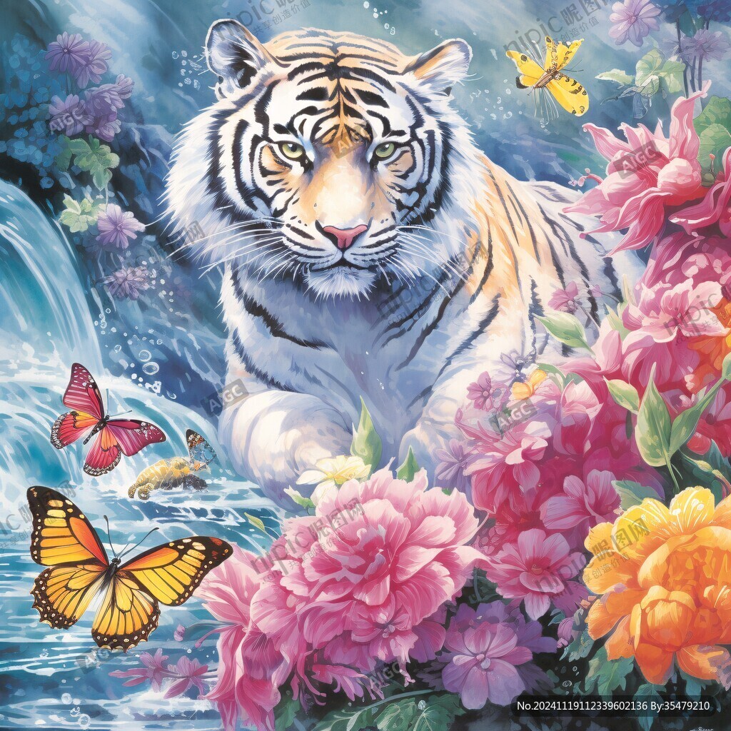 海报年画白虎原创