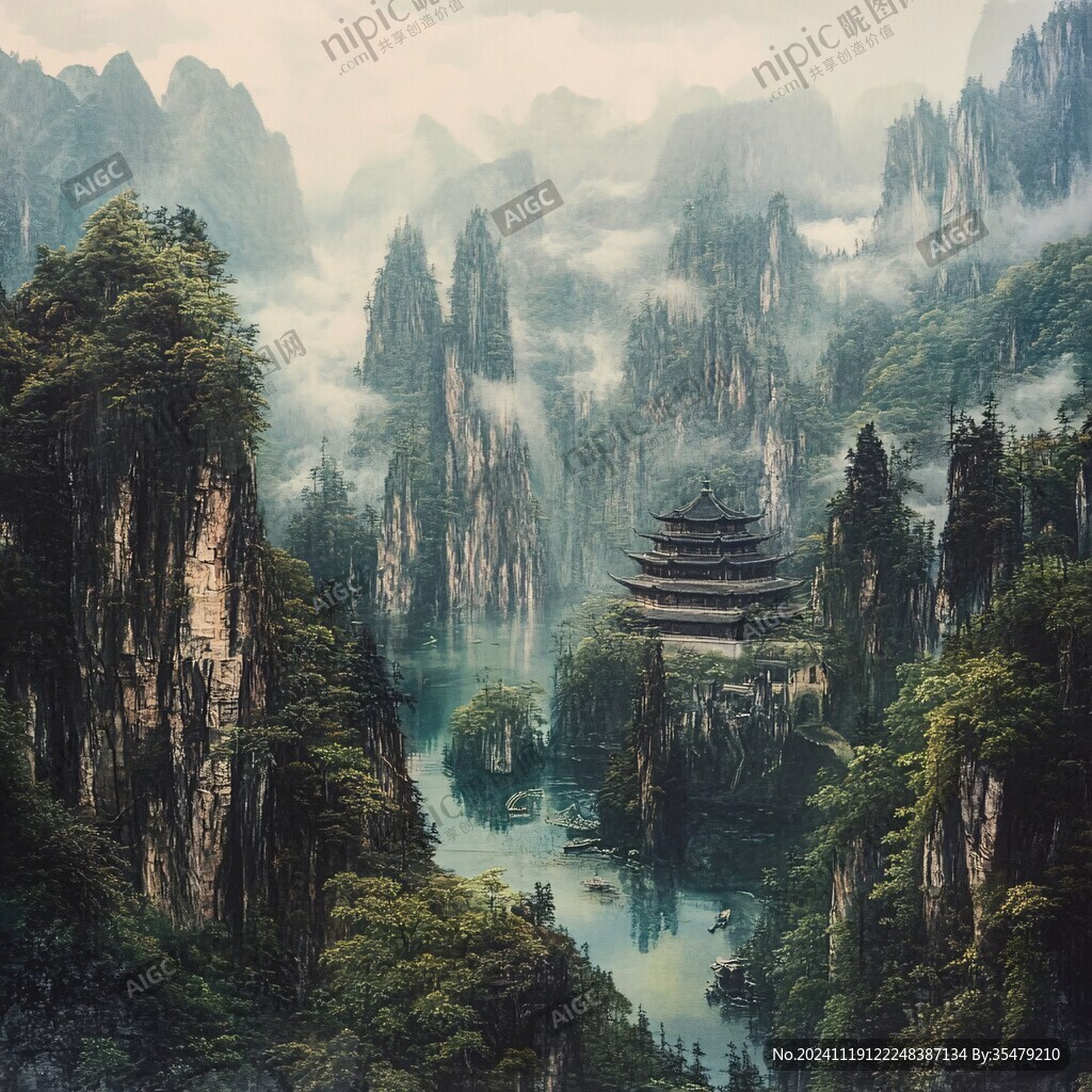 山水深渊建筑立体画