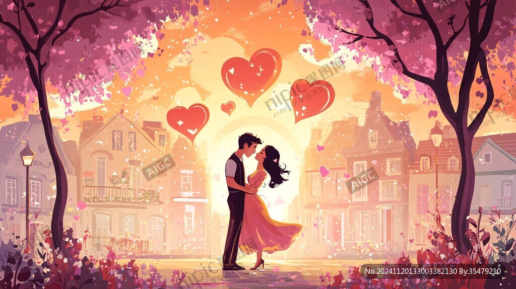 浪漫情侣插画背景