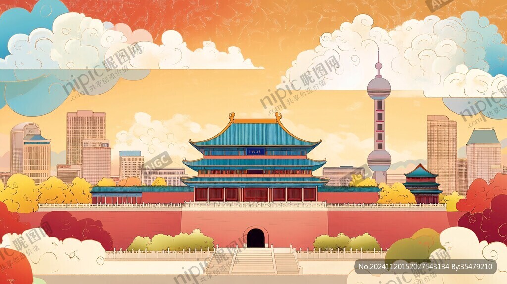 德胜门城市插画素材