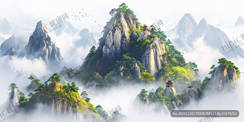 迎客松松树禅意山水