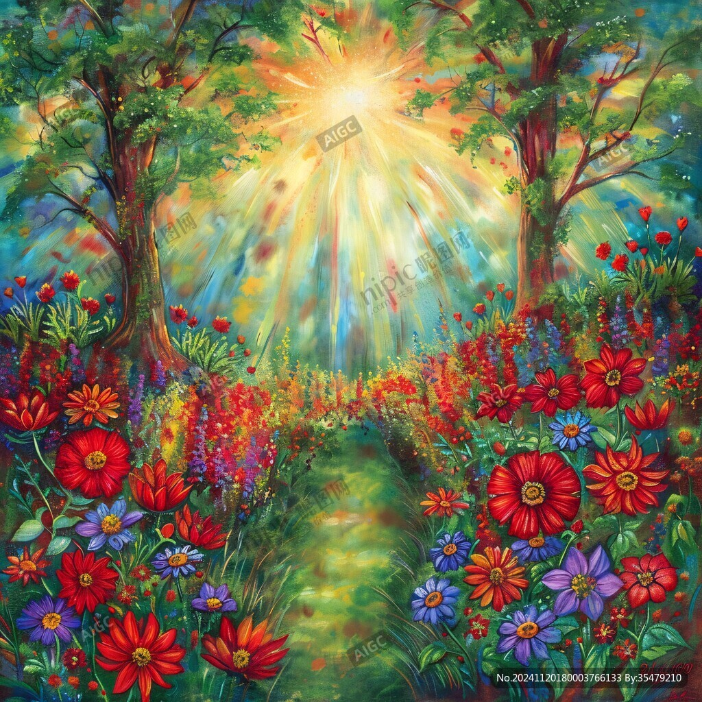 电脑装饰油画阳光森林