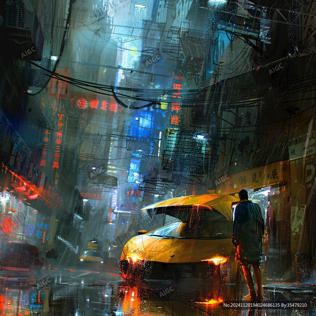 钢铁城市雨天的城市