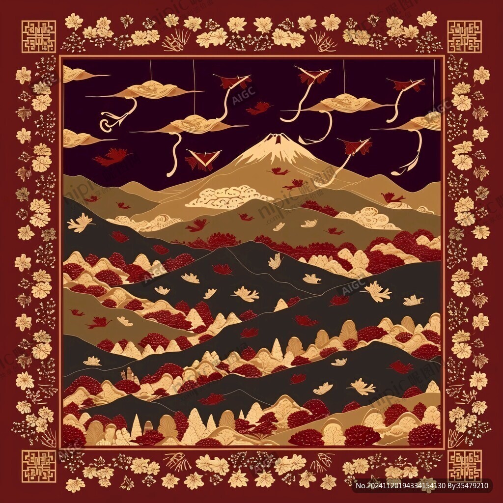 仙鹤云纹山水插画