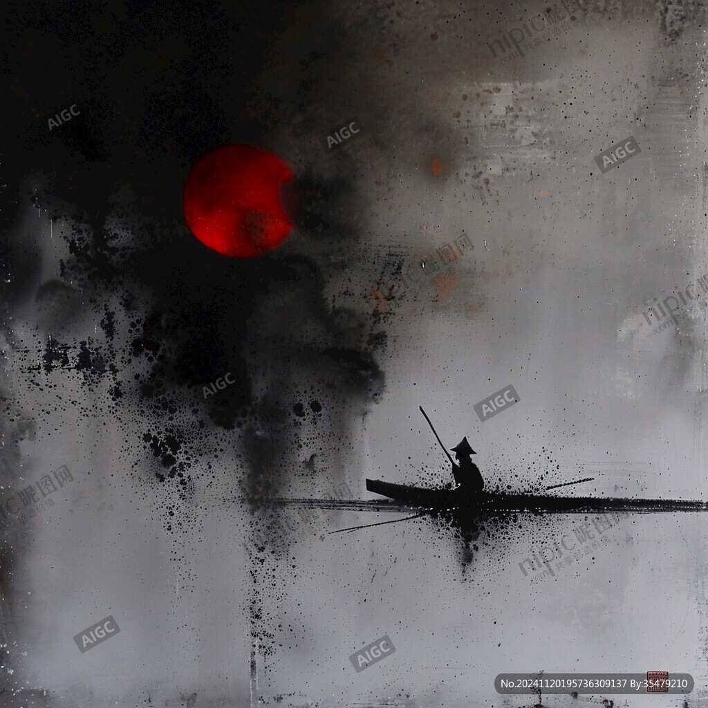 一叶孤舟意境画