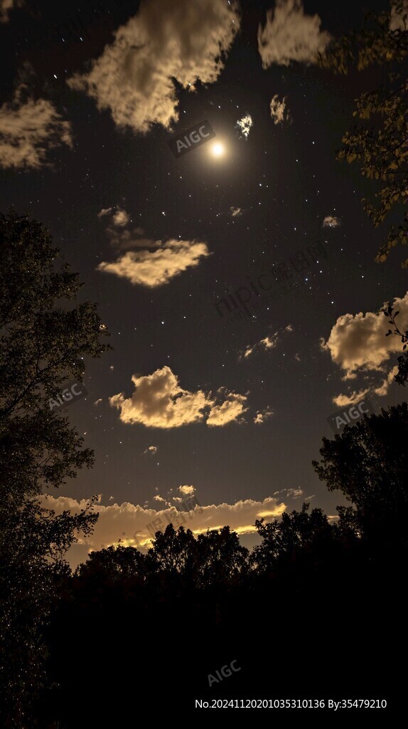 蓝天白云灯光月光