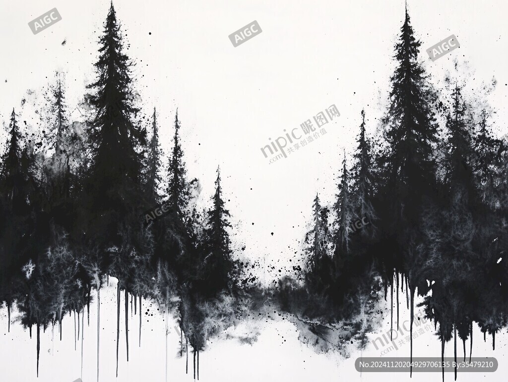 泼墨水彩森林