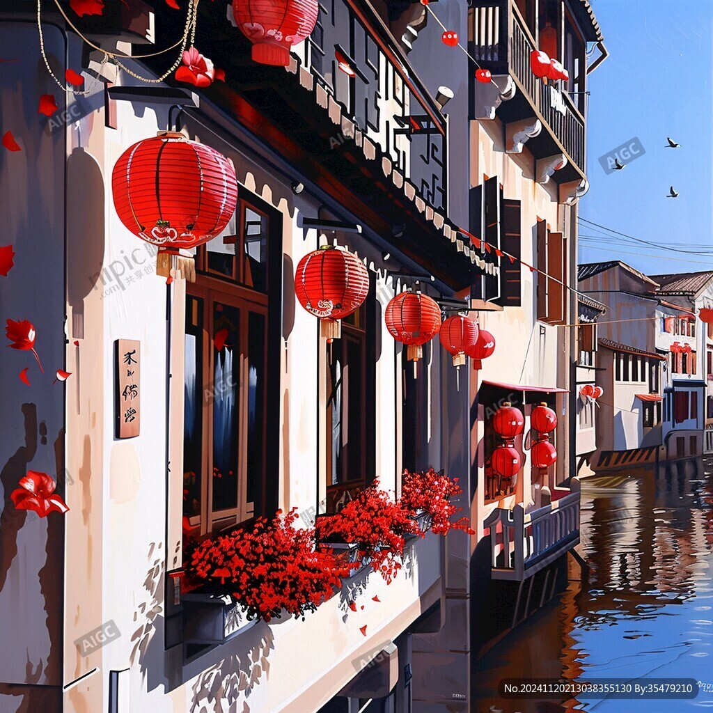 写实古镇插画
