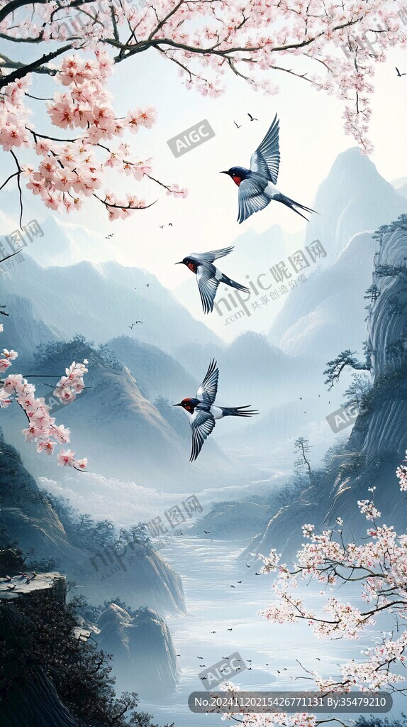 唯美仙鹤风景插画