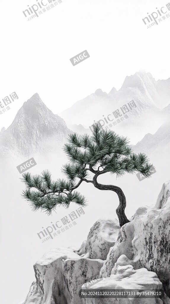 迎客松松树禅意山水