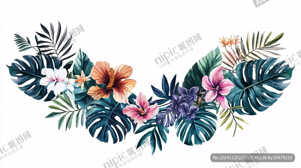 田园风热带树叶花朵