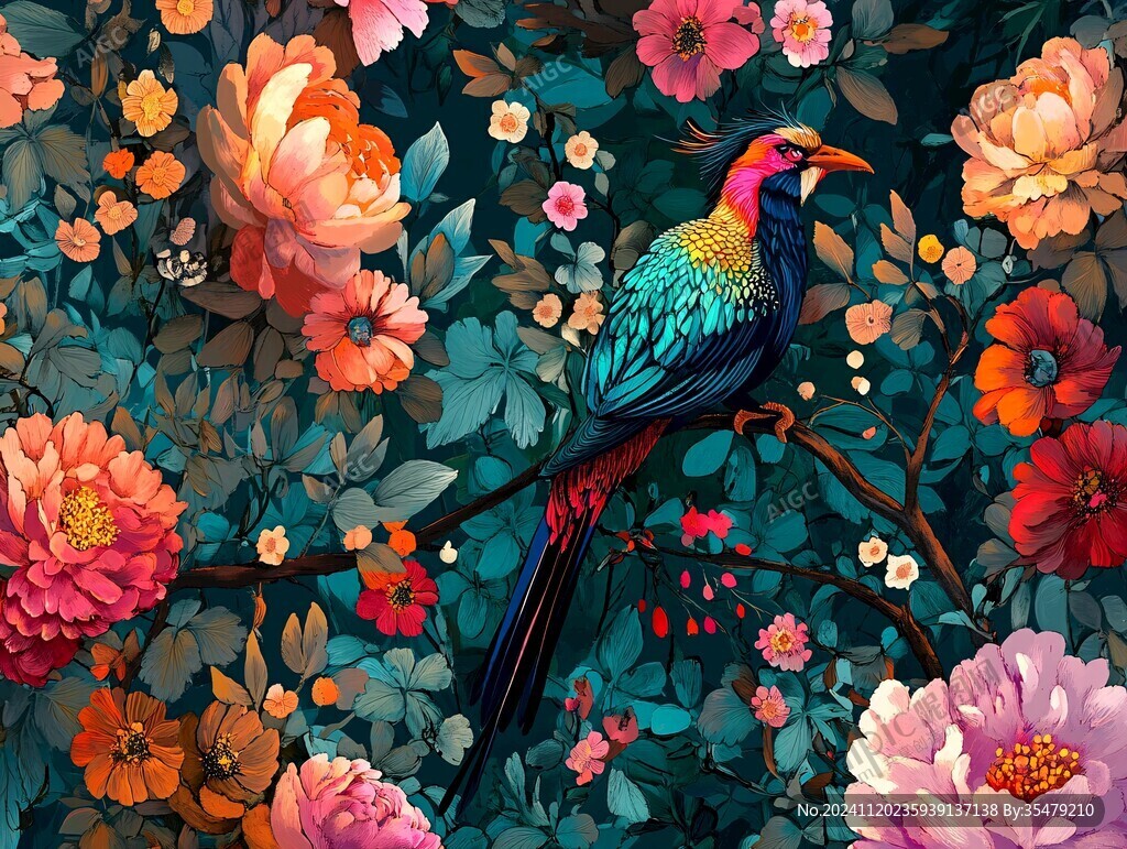 欧美风格鸟花卉