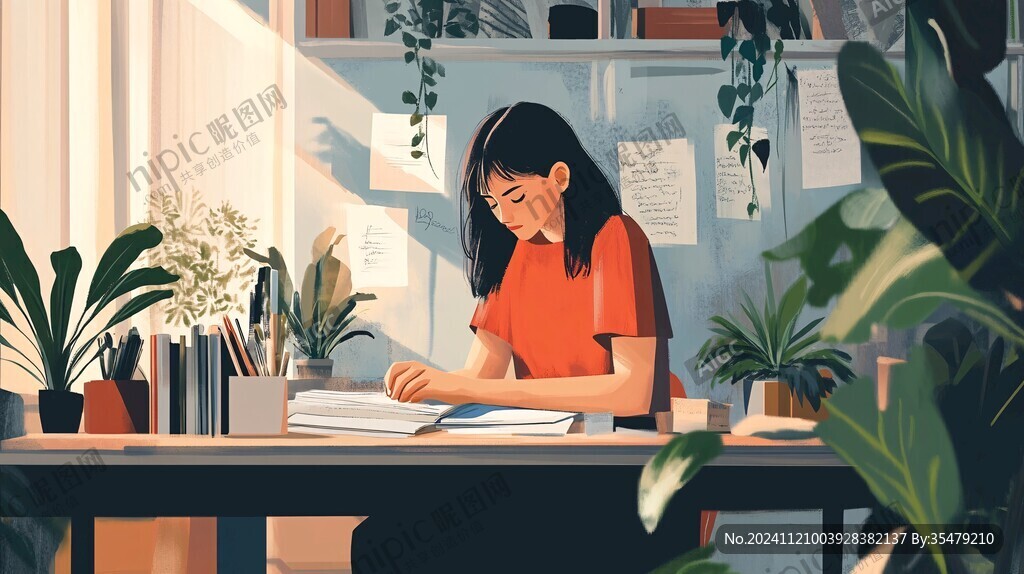 认真读书的女生