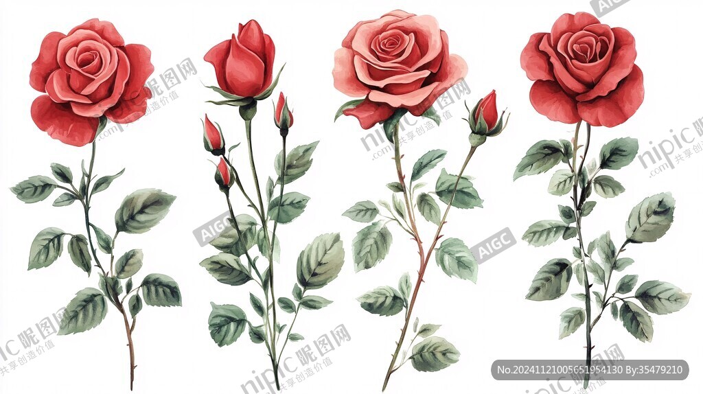 写实手绘玫瑰花素材