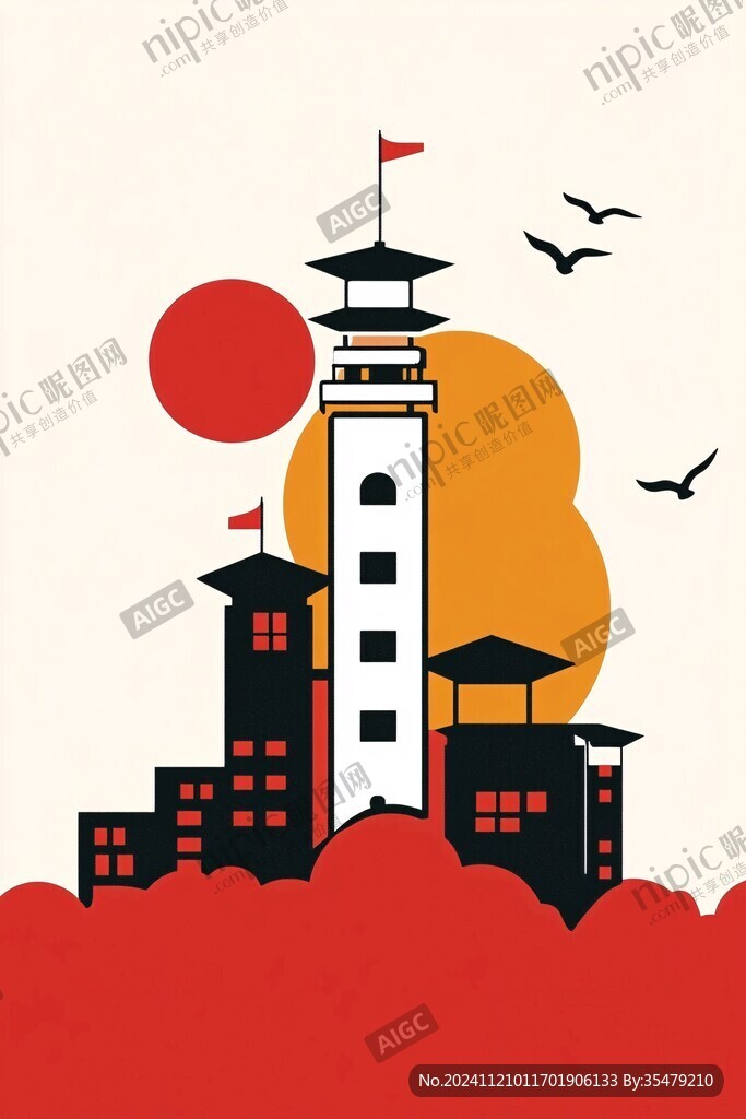 红色文化城市插画