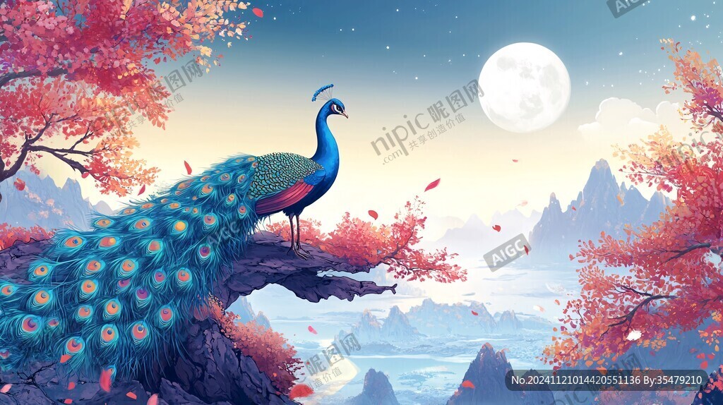 唯美仙鹤风景插画