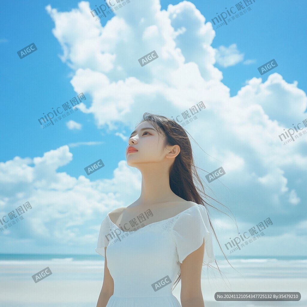 美女背景海边春风