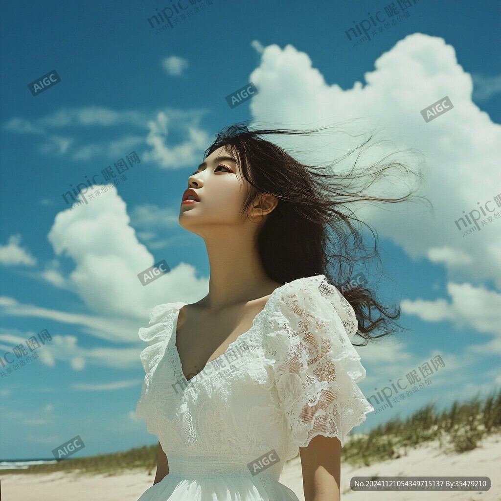 美女背景海边春风