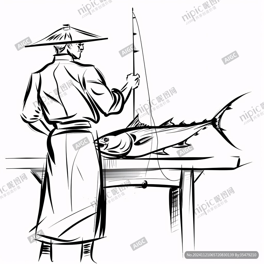 大厨切火腿线稿