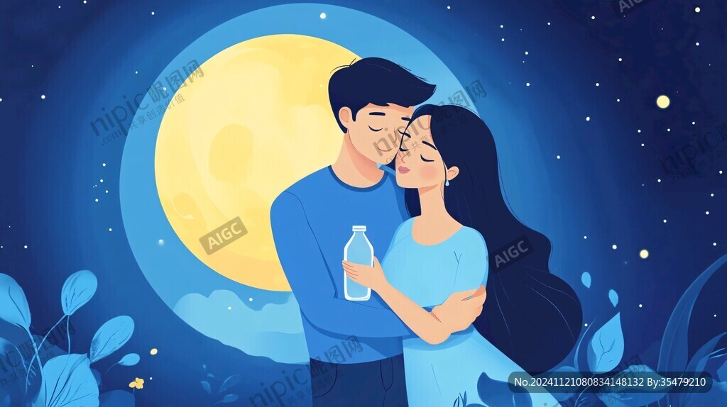 情侣拥抱浪漫插画