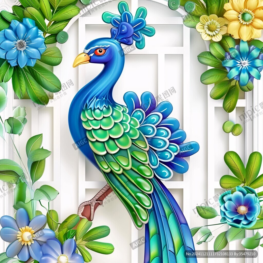 3d立体孔雀花鸟