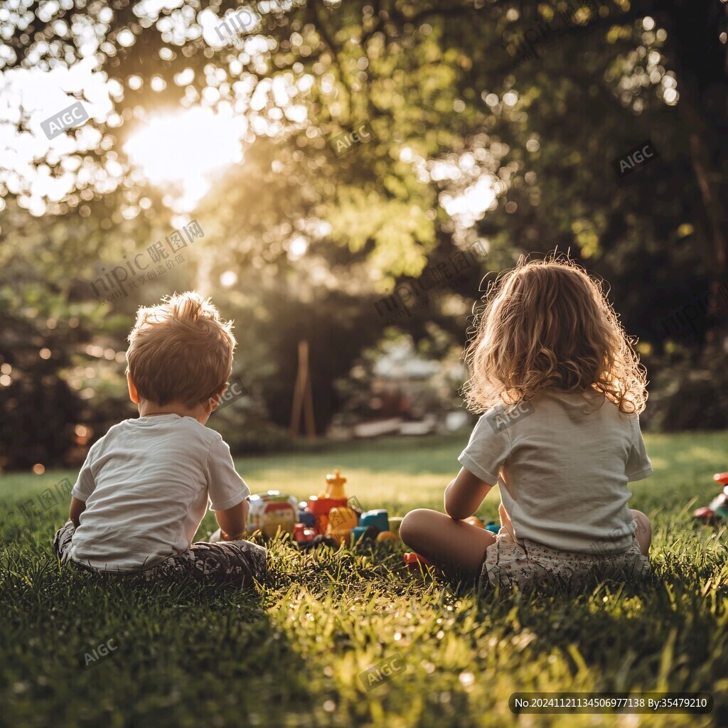 草坪上玩耍的小朋友