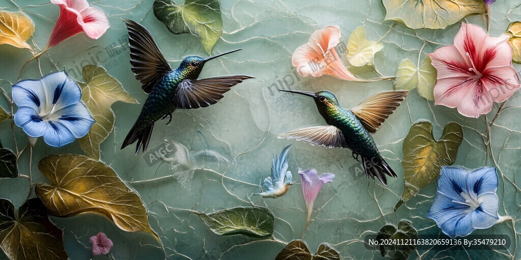 3d立体浮雕花卉花鸟