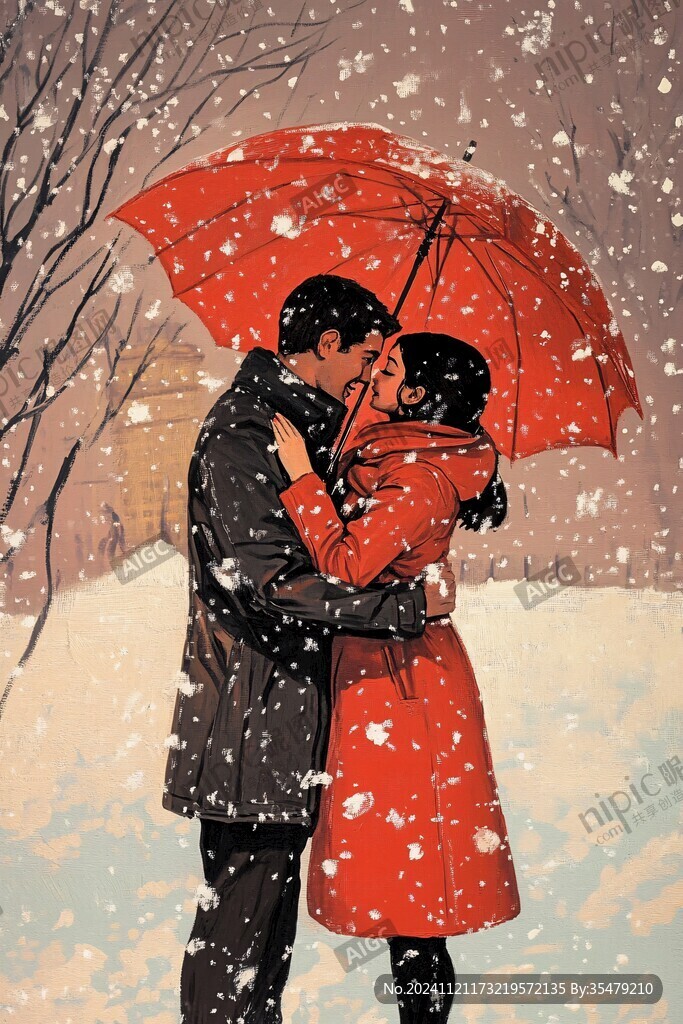 情侣拥抱浪漫插画