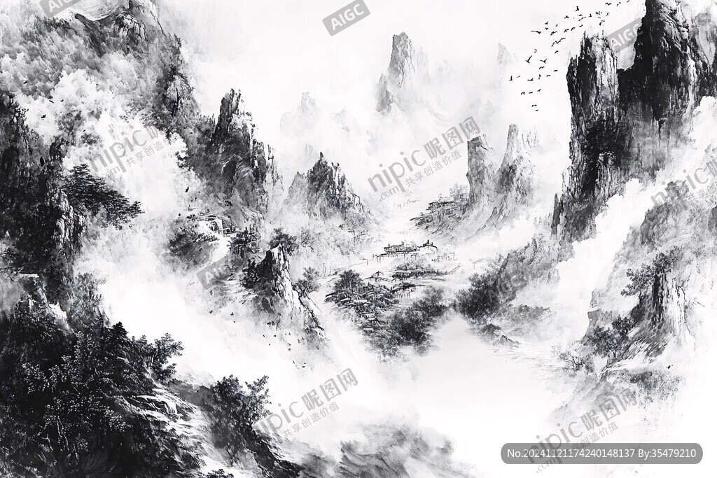 大画幅高清中式水墨山