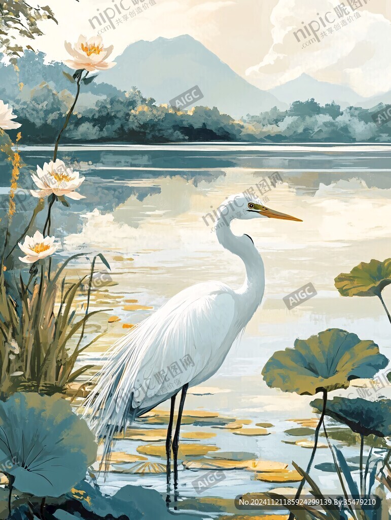 唯美仙鹤风景插画