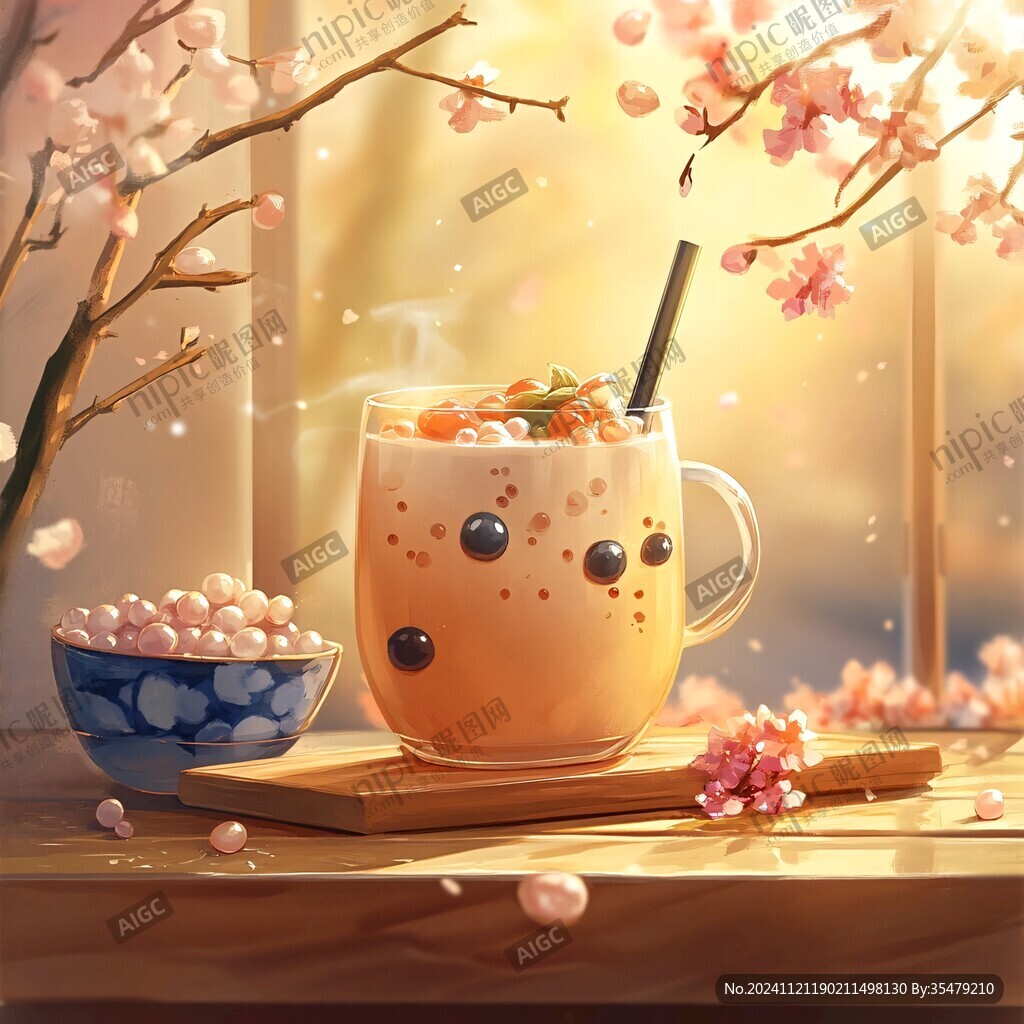 桃胶奶茶插画