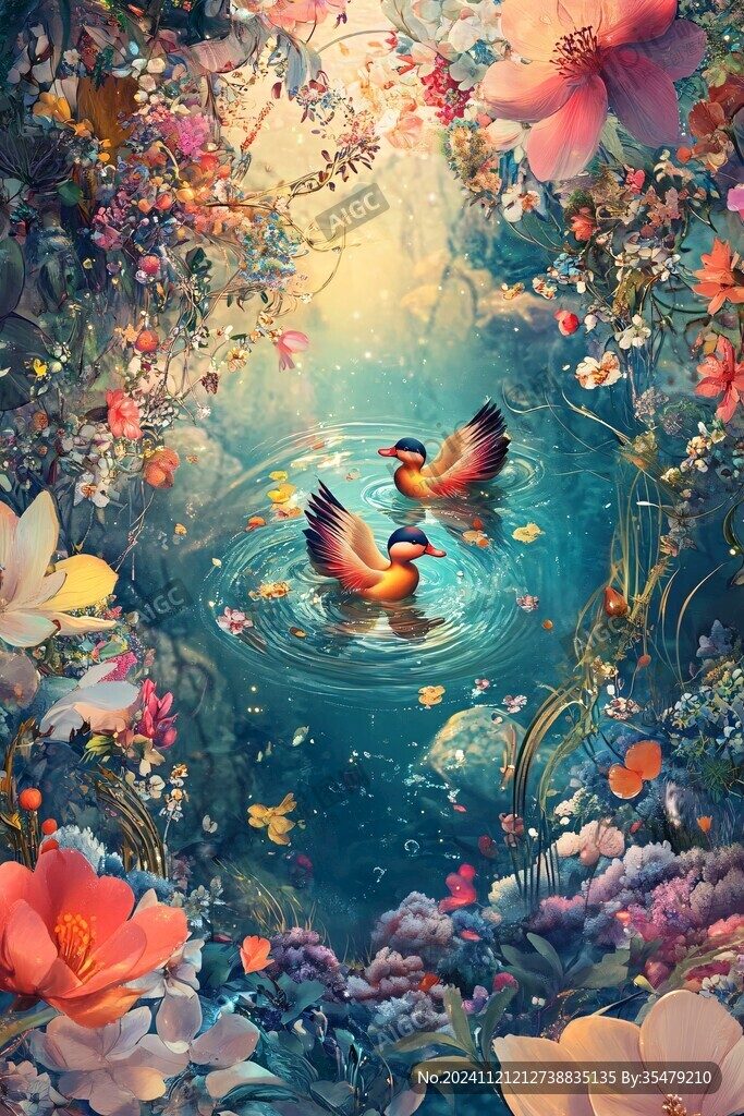 百合花春天蝴蝶飞鸟