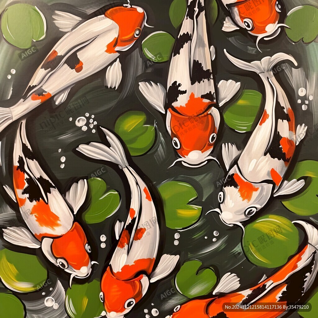 玄关九鱼锦鲤插画