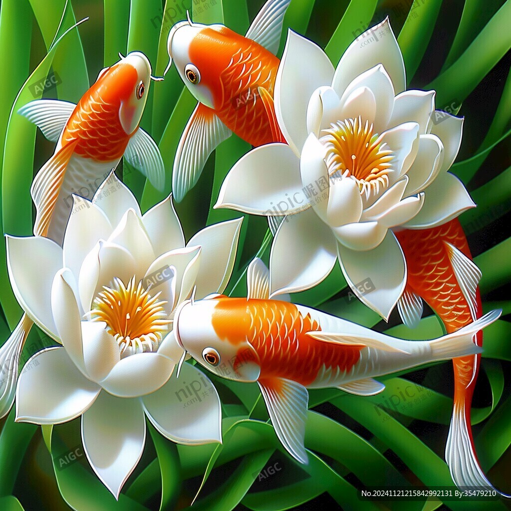 3d荷花鲤鱼圆形画