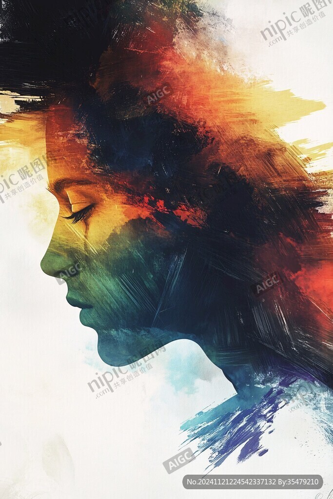 唯美抽象画水彩画女人