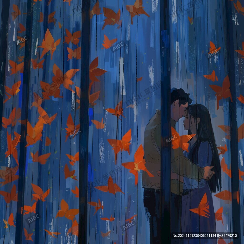 情侣拥抱浪漫插画