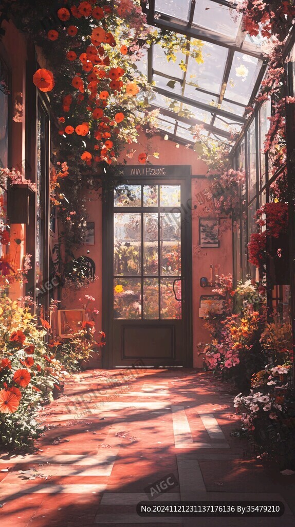 开满鲜花的窗户插画