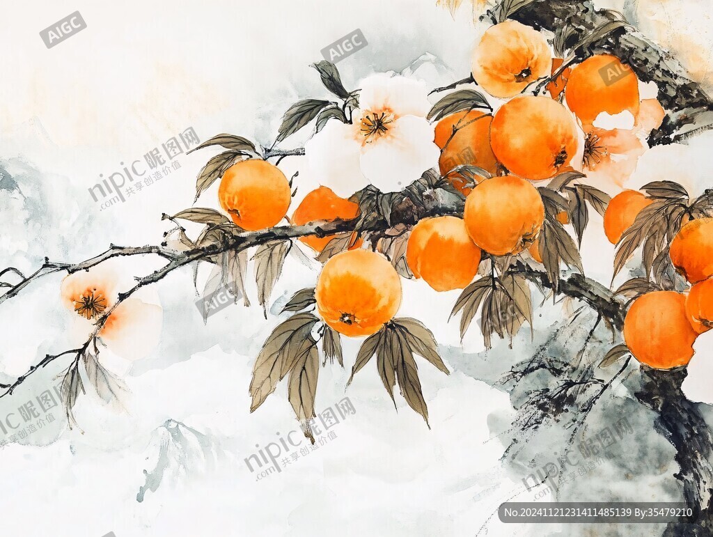 水墨春节年橘电视墙