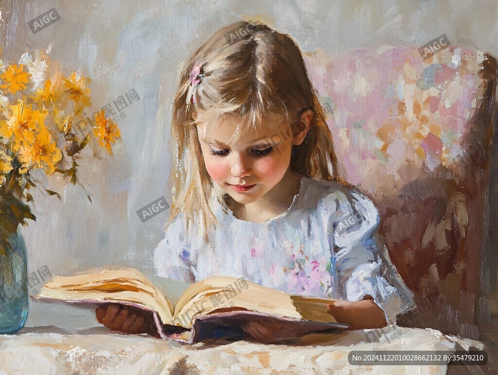 认真看书的小姑娘