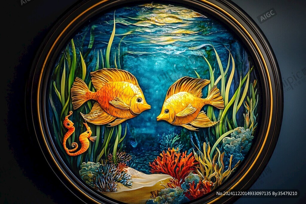 3d荷花鲤鱼圆形画