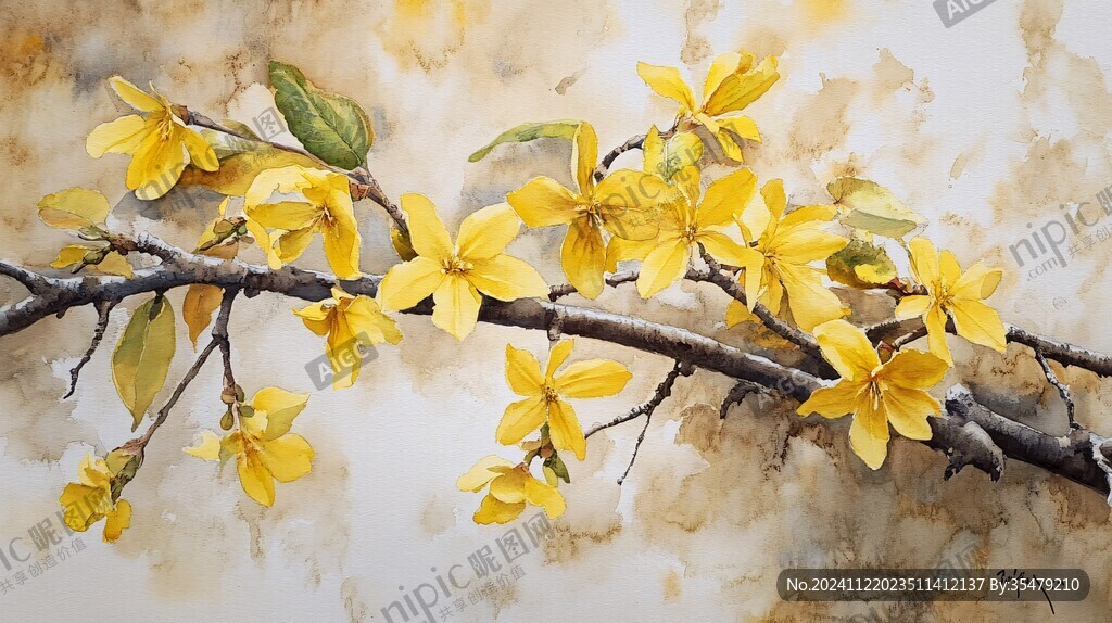 喷绘梅花秋天黄花