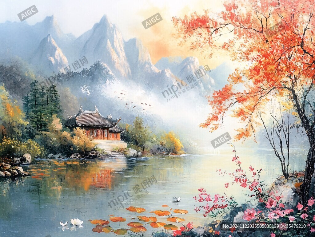 高清彩色客厅山水