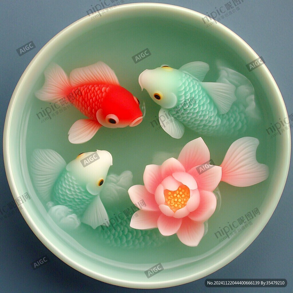 3d荷花鲤鱼圆形画